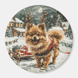 Weihnachts-Spitz Rentier Dog Magnet