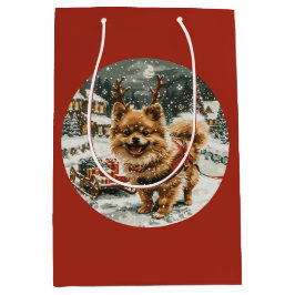 Weihnachts-Spitz Rentier Dog Mittlere Geschenktüte