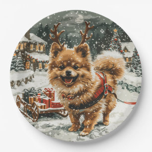 Weihnachts-Spitz Rentier Dog Pappteller