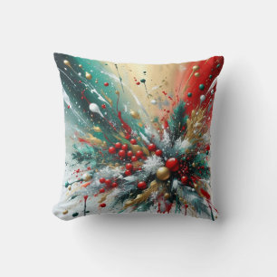 Weihnachts-Splatter / Schneeflocken Kissen