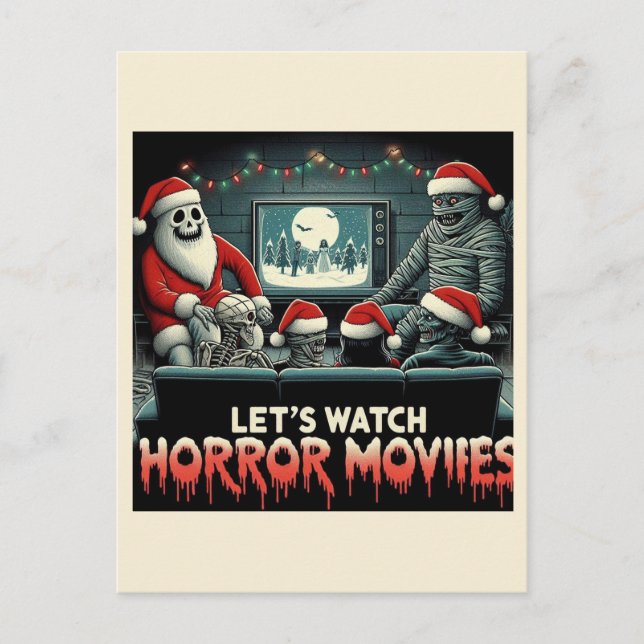 Weihnachts Spooky Retro Horror Movies Freunde Postkarte (Vorderseite)