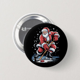 Weihnachts-Sport Santa spielt Eishockey Xmas Button