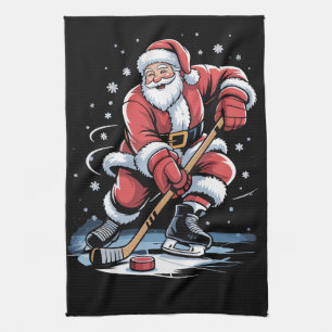 Weihnachts-Sport Santa spielt Eishockey Xmas Geschirrtuch