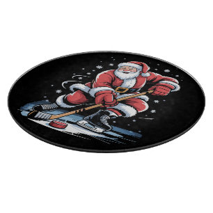 Weihnachts Sport Santa spielt Eishockey Xmas  Schneidebrett