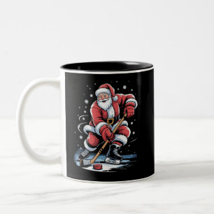 Weihnachts-Sport Santa spielt Eishockey Xmas Zweifarbige Tasse