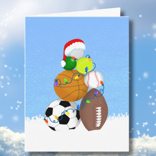 Weihnachts-Sportbälle wie ein Xmas-Baum gestapelt Karte