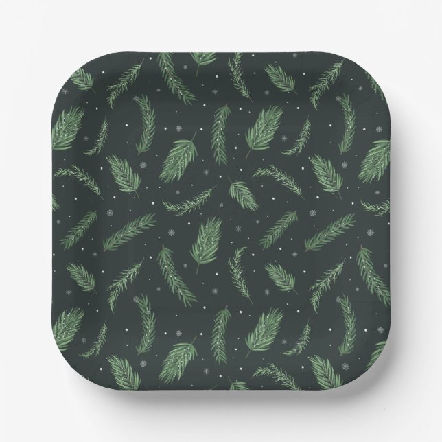 Weihnachts-Spruce Pattern Feiertag Party Pappteller (Vorderseite)