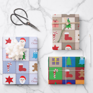 Weihnachts-Square-Muster Blau Beige und farbig Geschenkpapier Set