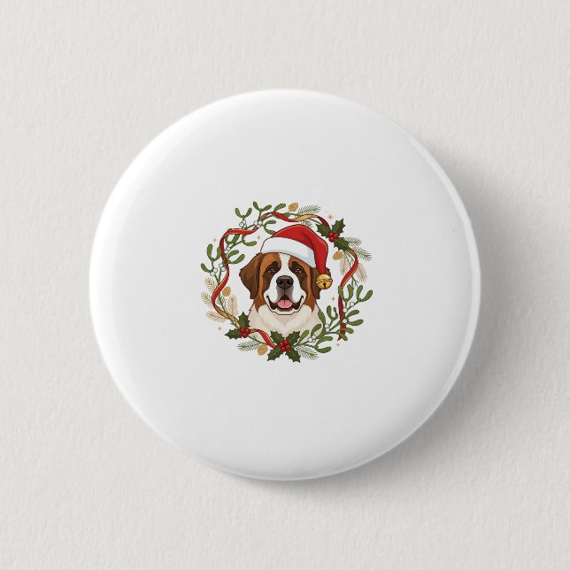 Weihnachts-St.-Bernhard-Hund-Santa-Hut-Kranz Button (Vorderseite)