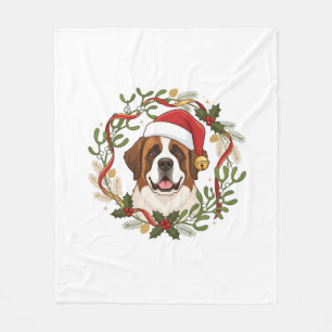 Weihnachts-St.-Bernhard-Hund-Santa-Hut-Kranz Fleecedecke