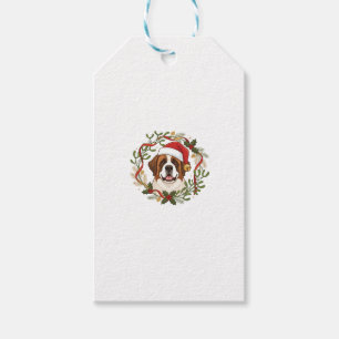 Weihnachts-St.-Bernhard-Hund-Santa-Hut-Kranz Geschenkanhänger