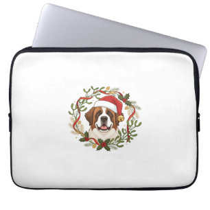 Weihnachts-St.-Bernhard-Hund-Santa-Hut-Kranz Laptopschutzhülle