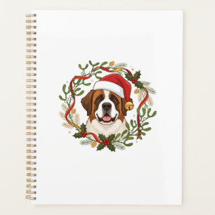 Weihnachts-St.-Bernhard-Hund-Santa-Hut-Kranz Planer