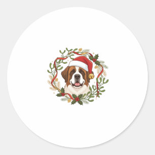 Weihnachts-St.-Bernhard-Hund-Santa-Hut-Kranz Runder Aufkleber