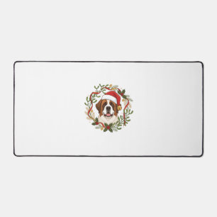 Weihnachts-St.-Bernhard-Hund-Santa-Hut-Kranz Schreibtischunterlage