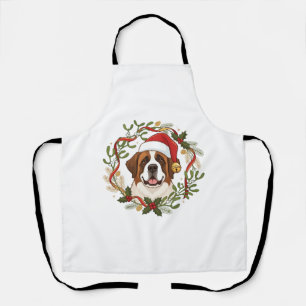 Weihnachts-St.-Bernhard-Hund-Santa-Hut-Kranz Schürze