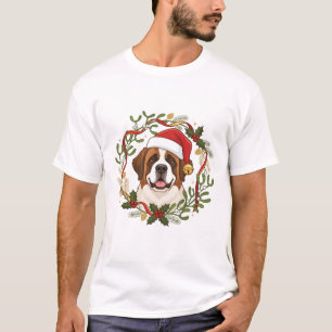 Weihnachts-St.-Bernhard-Hund-Santa-Hut-Kranz T-Shirt