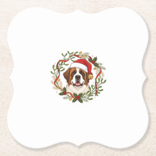 Weihnachts St. Bernhard Hund Santa Hut Kranz Untersetzer