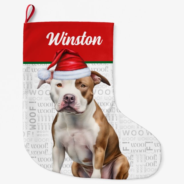 Weihnachts-Staffordshire Name Woof Background Großer Weihnachtsstrumpf (Vorderseite)