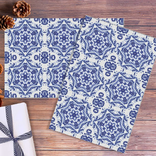 Weihnachts-Star Blau auf Weiße Keramik Kunsthandwe Seidenpapier