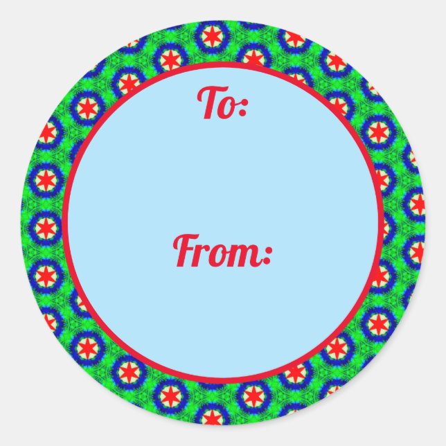 Weihnachts-Star-Border-Geschenksticker Runder Aufkleber (Vorderseite)