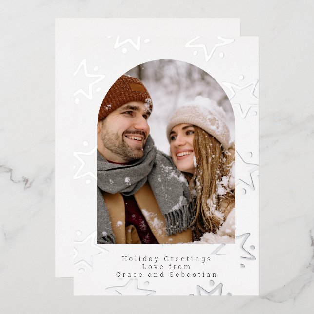 Weihnachts-Star-Foto Personalisiert Folien Feiertagskarte (Vorderseite/Rückseite)