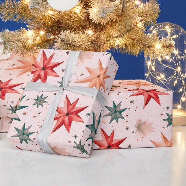 Weihnachts-Star-Ornamente Rot Blau Moderne Weihnac Geschenkpapier (Feiertage)