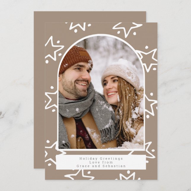 Weihnachts-Star-Pattern-Foto Personalisiert Feiertagskarte (Vorne/Hinten)