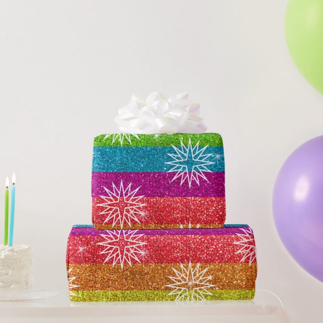 Weihnachts-Star-Regenbogen-Glitzer Gay Holiday Geschenkpapier (Partygeschenke)