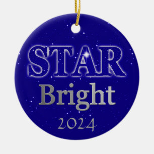 Weihnachts-Star Word Art Deep Blue und Silver Keramik Ornament