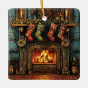 Weihnachts-Steampunk-Feuerplatz-Ornament Keramikornament