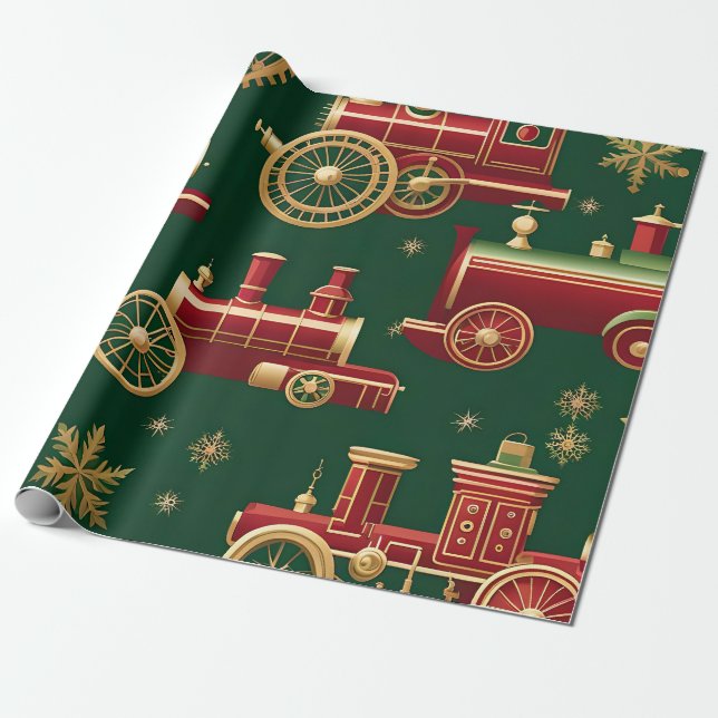 Weihnachts-Steampunk-Lokomotive-Geschenkpapier Geschenkpapier (Ungerollt)