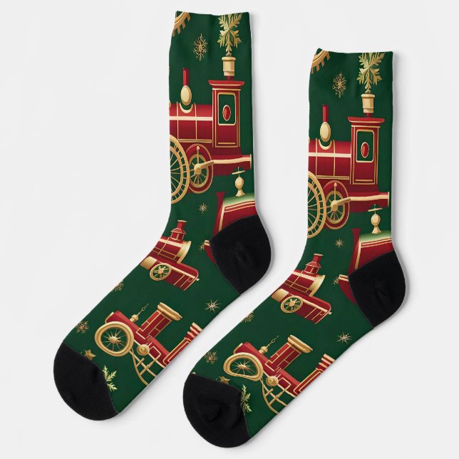 Weihnachts-Steampunk-Lokomotivensocken Socken (Linkes Detail)