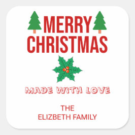 Weihnachts-Stechpaleren-Frucht Selbstgemachtes Ess Quadratischer Aufkleber