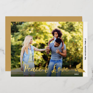 Weihnachts-Stechpalme Foto Frieden & Liebe Gold Folien Feiertagskarte