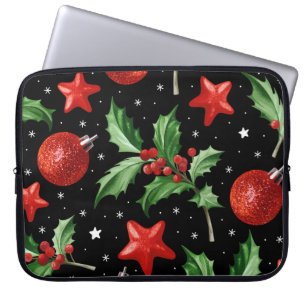 Weihnachts-Stechpalme-Schnee-Sterne nahtlos Laptopschutzhülle