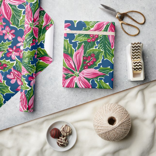 Weihnachts-Stechpalme und Blumenmuster  Geschenkpapier (Kunsthandwerk)