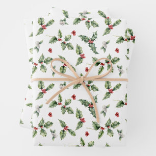 Weihnachts-Stechpalme und Mistel Geschenkpapier Set