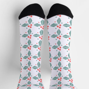 Weihnachts-Stechpalmen-Beeren-Geometrisch-Festlich Socken