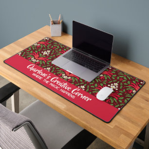 Weihnachts-Stechpalmen-Bürodekoration mit Namen Schreibtischunterlage