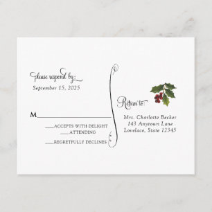 Weihnachts-Stechpalmen-Hochzeits-RSVP-Postkarte Mitteilungskarte