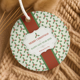 Weihnachts-Stechpalmen-Muster Grüne Stechpalme Rot Geschenkanhänger