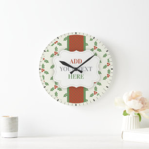 Weihnachts-Stechpalmen-Muster Grüne Stechpalme Rot Große Wanduhr