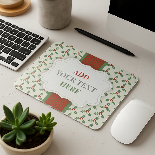 Weihnachts-Stechpalmen-Muster Grüne Stechpalme Rot Mousepad (Von Creator hochgeladen)
