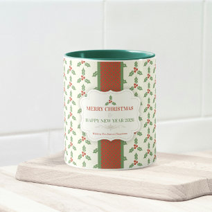 Weihnachts-Stechpalmen-Muster Grüne Stechpalme Rot Tasse