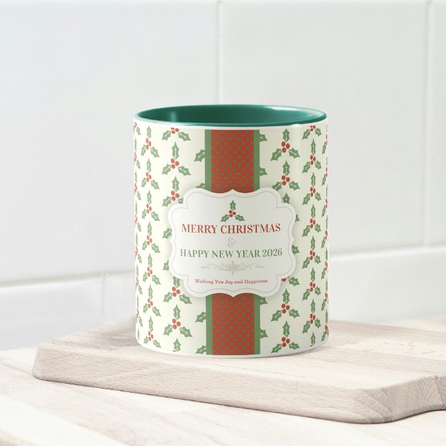 Weihnachts-Stechpalmen-Muster Grüne Stechpalme Rot Tasse (Von Creator hochgeladen)