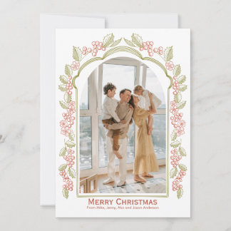Weihnachts-Stechpalmen-Rahmen Familienfoto Feiertagskarte