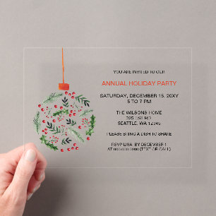 Weihnachts-Stechpalmen-Schmuck-Feierparty Acryleinladungen
