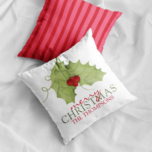 Weihnachts-Stechpalmenfrüchte Personalisierter Fam Kissen