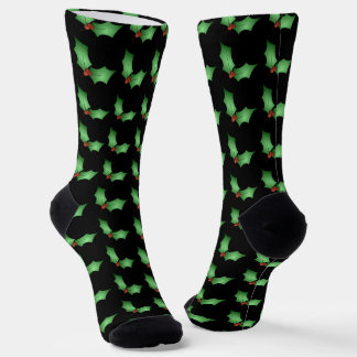 Weihnachts-Stechpalmenmuster auf Schwarz Socken